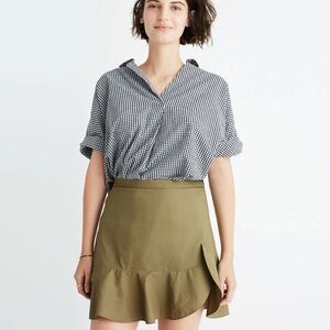 Madewell Ruffle-Wrap Mini Skirt in Expat Olive 6